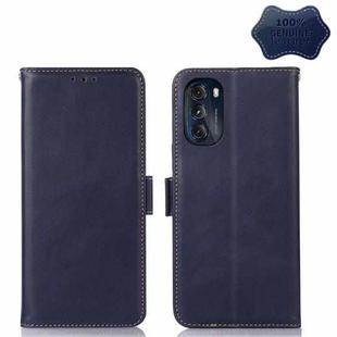 For Motorola Moto G 2022 5G Crazy Horse Top Layer Cowhide Leather Phone Case(Blue)