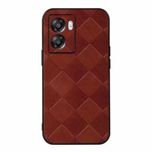 For OPPO A57 5G 2022 Weave Plaid PU Phone Case(Brown)