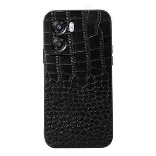 For OPPO A57 5G 2022 Crocodile Top Layer Cowhide Leather Phone Case(Black)