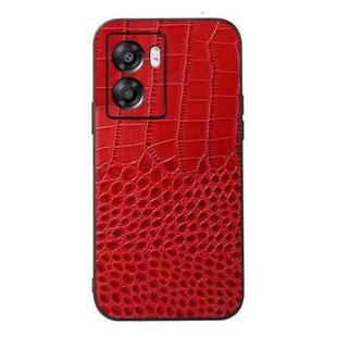 For OPPO A57 5G 2022 Crocodile Top Layer Cowhide Leather Phone Case(Red)
