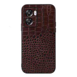 For OPPO A57 5G 2022 Crocodile Top Layer Cowhide Leather Phone Case(Coffee)