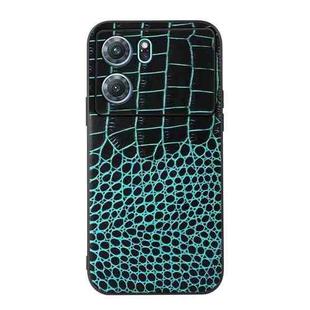 For OPPO K10 5G Crocodile Top Layer Cowhide Leather Phone Case(Cyan Blue)