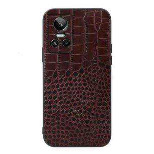 For OPPO Realme GT Neo3 Crocodile Top Layer Cowhide Leather Phone Case(Coffee)