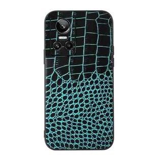 For OPPO Realme GT Neo3 Crocodile Top Layer Cowhide Leather Phone Case(Cyan Blue)