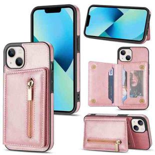 For iPhone 13 Zipper Card Holder Phone Case(Rose Gold)