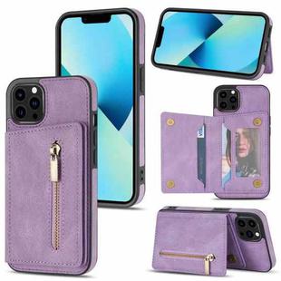 For iPhone 13 Pro Zipper Card Holder Phone Case (Purple)