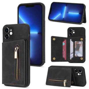 For iPhone 12 Zipper Card Holder Phone Case(Black)