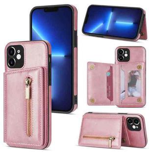 For iPhone 12 Zipper Card Holder Phone Case(Rose Gold)