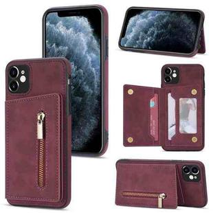 For iPhone 11 Zipper Card Holder Phone Case (Wine Red)