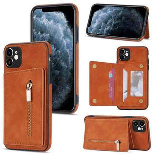 For iPhone 11 Zipper Card Holder Phone Case (Brown)