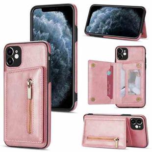 For iPhone 11 Zipper Card Holder Phone Case (Rose Gold)