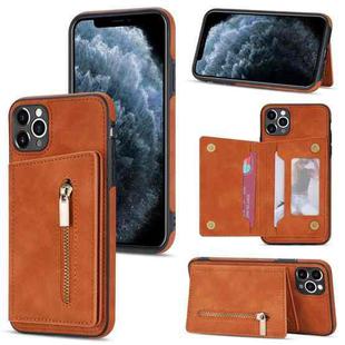 For iPhone 11 Pro Zipper Card Holder Phone Case (Brown)
