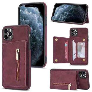 For iPhone 11 Pro Max Zipper Card Holder Phone Case (Wine Red)