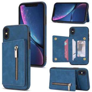For iPhone X / XS Zipper Card Holder Phone Case(Blue)