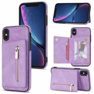 For iPhone X / XS Zipper Card Holder Phone Case(Purple)