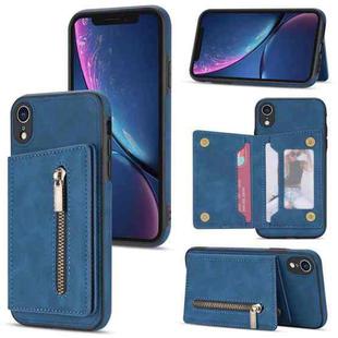 For iPhone XR Zipper Card Holder Phone Case(Blue)