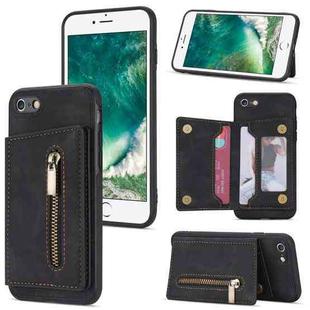 For iPhone SE 2022 / SE 2020 / 8 / 7 Zipper Card Holder Phone Case(Black)