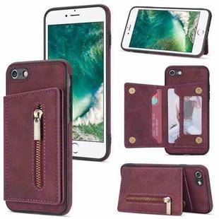 For iPhone SE 2022 / SE 2020 / 8 / 7 Zipper Card Holder Phone Case(Wine Red)