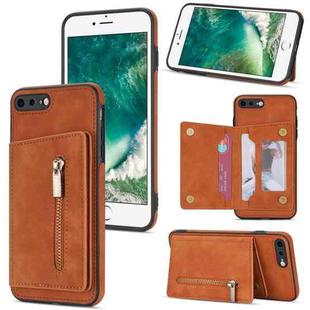 Zipper Card Holder Phone Case For iPhone 8 Plus / 7 Plus(Brown)