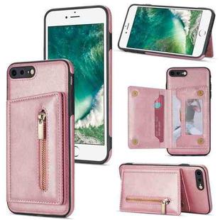 Zipper Card Holder Phone Case For iPhone 8 Plus / 7 Plus(Rose Gold)