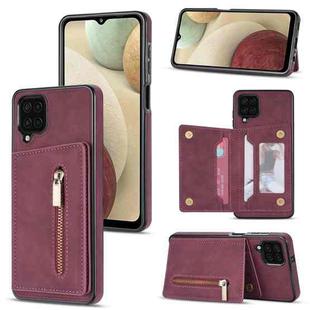 For Samsung Galaxy A12 5G Zipper Card Holder Phone Case(Wine Red)