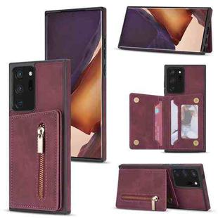 For Samsung Galaxy Note20 Zipper Card Holder Phone Case(Wine Red)