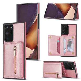 For Samsung Galaxy Note20 Zipper Card Holder Phone Case(Rose Gold)