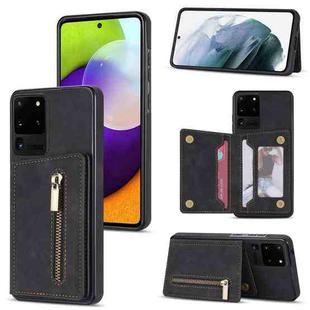 For Samsung Galaxy S20 Ultra Zipper Card Holder Phone Case(Black)