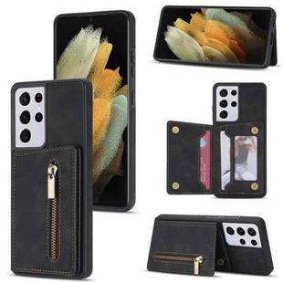 For Samsung Galaxy S21 Ultra 5G Zipper Card Holder Phone Case(Black)