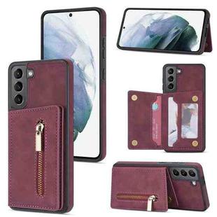 For Samsung Galaxy S21+ 5G Zipper Card Holder Phone Case(Wine Red)