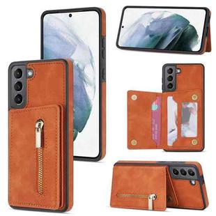 For Samsung Galaxy S21+ 5G Zipper Card Holder Phone Case(Brown)