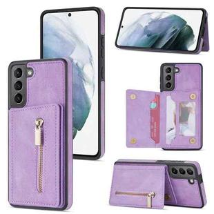 For Samsung Galaxy S21 5G Zipper Card Holder Phone Case(Purple)