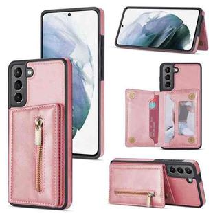 For Samsung Galaxy S21 5G Zipper Card Holder Phone Case(Rose Gold)
