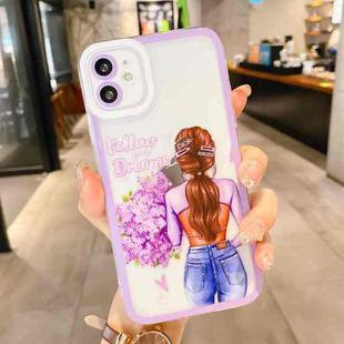 For iPhone 13 mini Painted Pattern Girl TPU Phone Case (Purple)