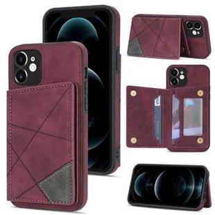 For iPhone 12 Line Card Holder Phone Case(Wine Red)