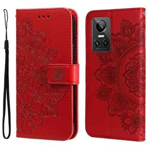 For OPPO Realme GT Neo3 7-petal Flowers Embossing Pattern Leather Phone Case(Red)