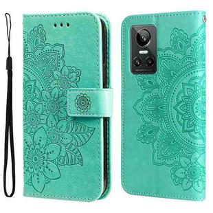 For OPPO Realme GT Neo3 7-petal Flowers Embossing Pattern Leather Phone Case(Green)