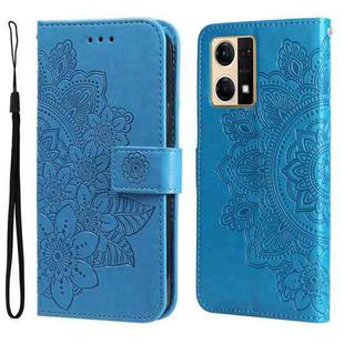 For OPPO Reno7 4G / F21 Pro 4G 7-petal Flowers Embossing Pattern Leather Phone Case(Blue)