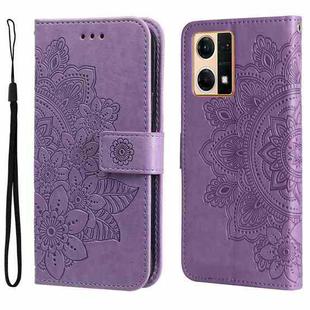 For OPPO Reno7 4G / F21 Pro 4G 7-petal Flowers Embossing Pattern Leather Phone Case(Light Purple)