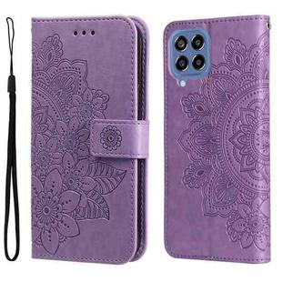 For Samsung Galaxy M33 5G Global 7-petal Flowers Embossing Pattern Leather Phone Case(Light Purple)