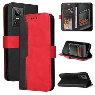 For OPPO Realme GT Neo3 Stitching-Color Horizontal Flip Leather Phone Case(Red)