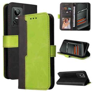For OPPO Realme GT Neo3 Stitching-Color Horizontal Flip Leather Phone Case(Green)