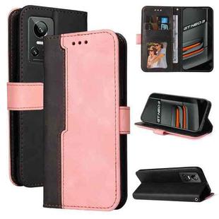 For OPPO Realme GT Neo3 Stitching-Color Horizontal Flip Leather Phone Case(Pink)