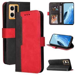 For OPPO Reno7 4G / F21 Pro 4G Stitching-Color Horizontal Flip Leather Phone Case(Red)