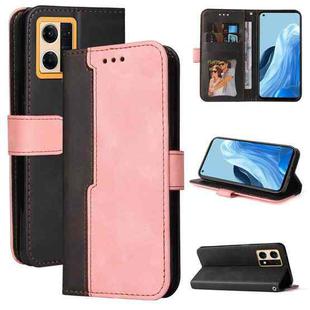 For OPPO Reno7 4G / F21 Pro 4G Stitching-Color Horizontal Flip Leather Phone Case(Pink)