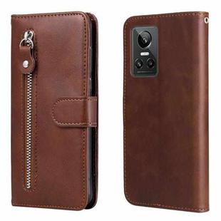 For OPPO Realme GT Neo3 Calf Texture Zipper Leather Phone Case(Brown)