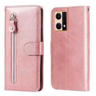 For OPPO Reno7 4G / F21 Pro 4G / 5G Calf Texture Zipper Leather Phone Case(Rose Gold)