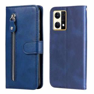 For OPPO Reno7 4G / F21 Pro 4G / 5G Calf Texture Zipper Leather Phone Case(Blue)