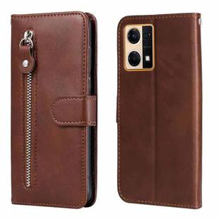 For OPPO Reno7 4G / F21 Pro 4G / 5G Calf Texture Zipper Leather Phone Case(Brown)