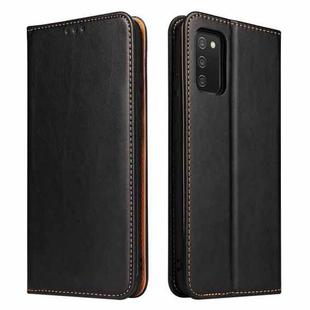 For Samsung Galaxy A02s Fierre Shann PU Genuine Leather Texture Leather Phone Case(Black)